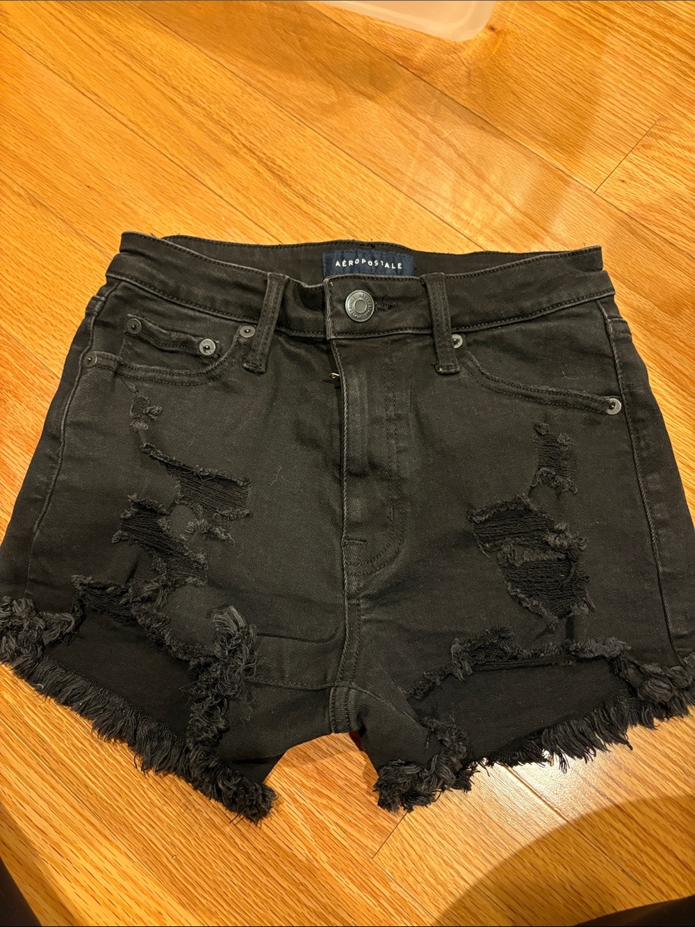 Aeropostale Black Distressed High-Rise Denim Shorts